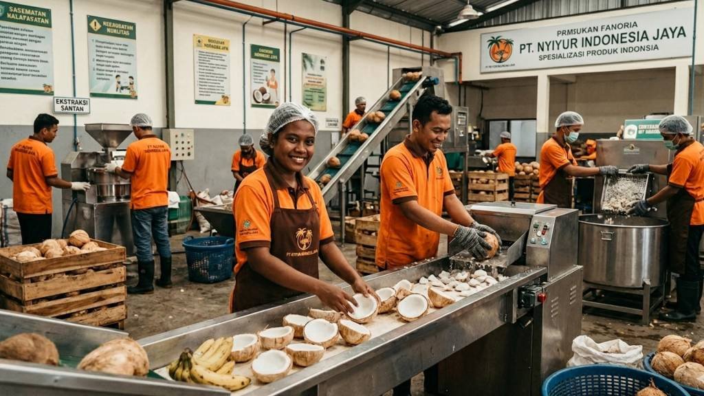 Foto Mengupas kelapa dan senyum
